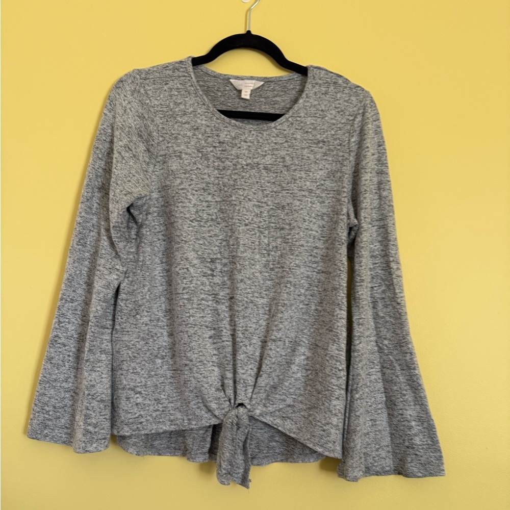 Gray Bell Sleeve Top with Tie Front